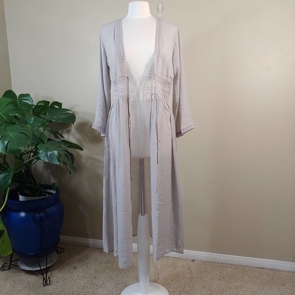 Rebellion Again Boho Gray Kimono Cover Up  Size M - Picture 3 of 7